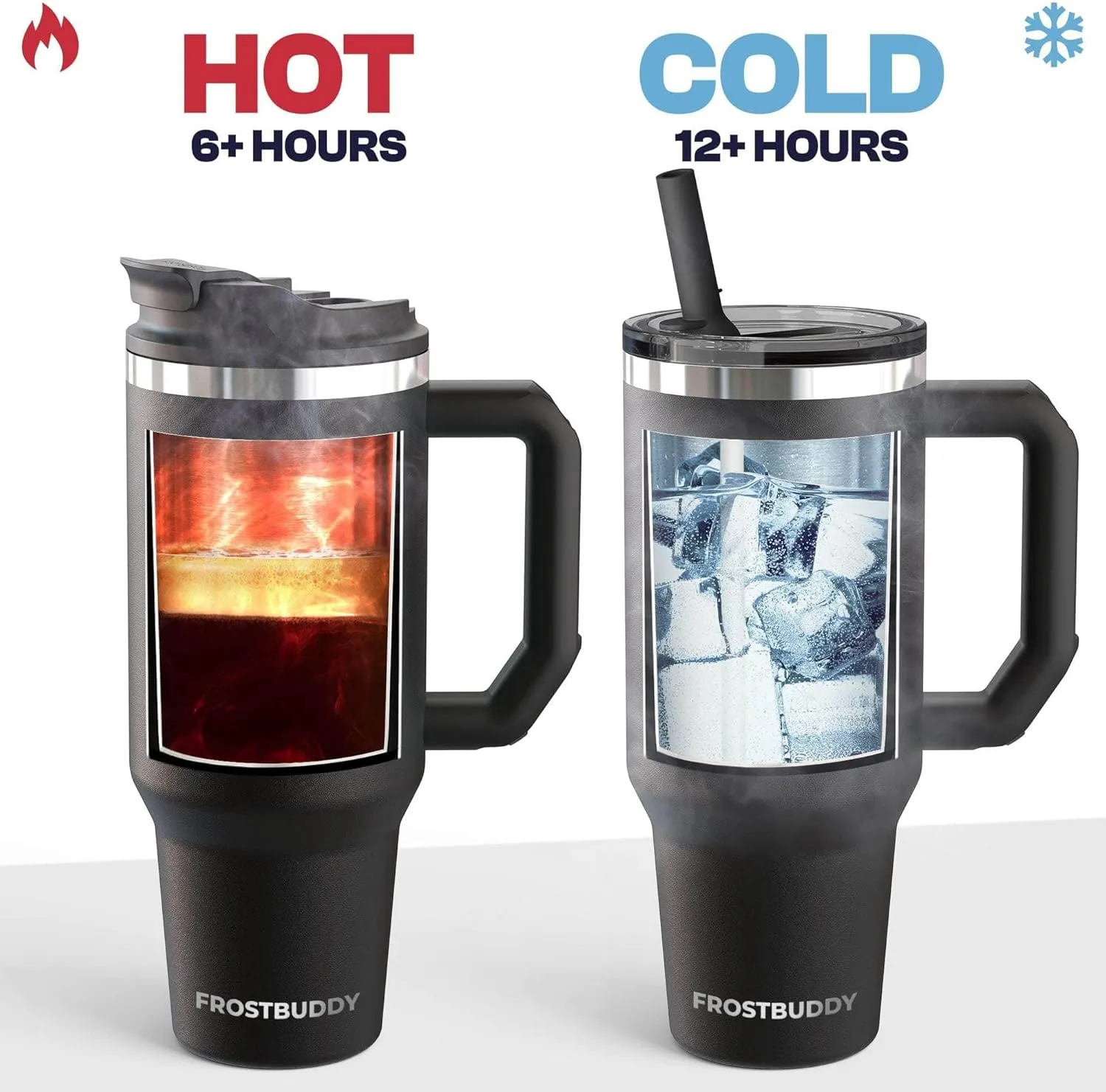 Frost Buddy Thicc Buddy - 40 oz Stainless Steel Vacuum Insulated Tumbler with Lid and Straw for Water - Travel Mug Cupholder Friendly - Gifts for Women Men Him Her (Black Leopard)