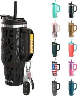 Frost Buddy Thicc Buddy - 40 oz Stainless Steel Vacuum Insulated Tumbler with Lid and Straw for Water - Travel Mug Cupholder Friendly - Gifts for Women Men Him Her (Black Leopard)