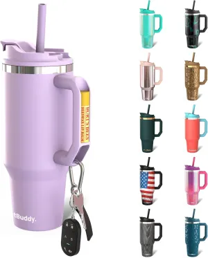 Frost Buddy Thicc Buddy - 40 oz Stainless Steel Vacuum Insulated Tumbler with Lid and Straw for Water - Travel Mug Cupholder Friendly - Gifts for Women Men Him Her (Lavender Fields)