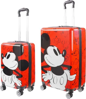 FUL Disney Mickey Mouse Rolling Luggage, Hardshell Suitcase with Wheels, Red, 2 Piece Set