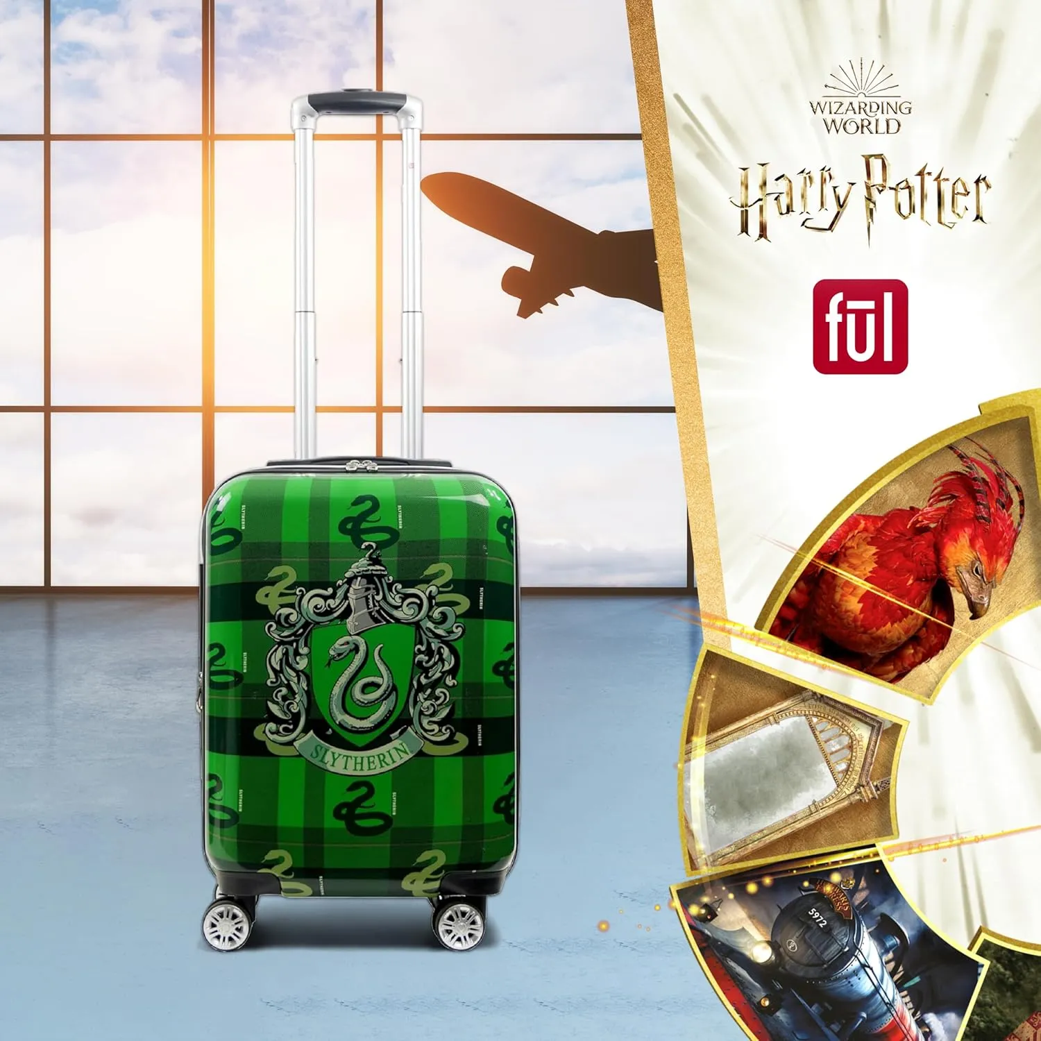 FUL Harry Potter 22 Inch Carry On Luggage, Hardshell Rolling Suitcase with Spinner Wheels, Slytherin