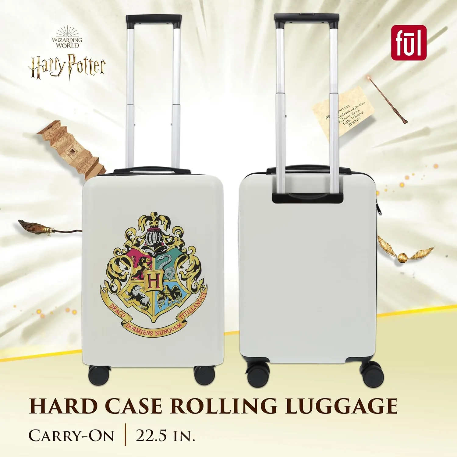 FUL Harry Potter 22.5 Inch Carry On Luggage, Hardshell Rolling Suitcase with Spinner Wheels, White