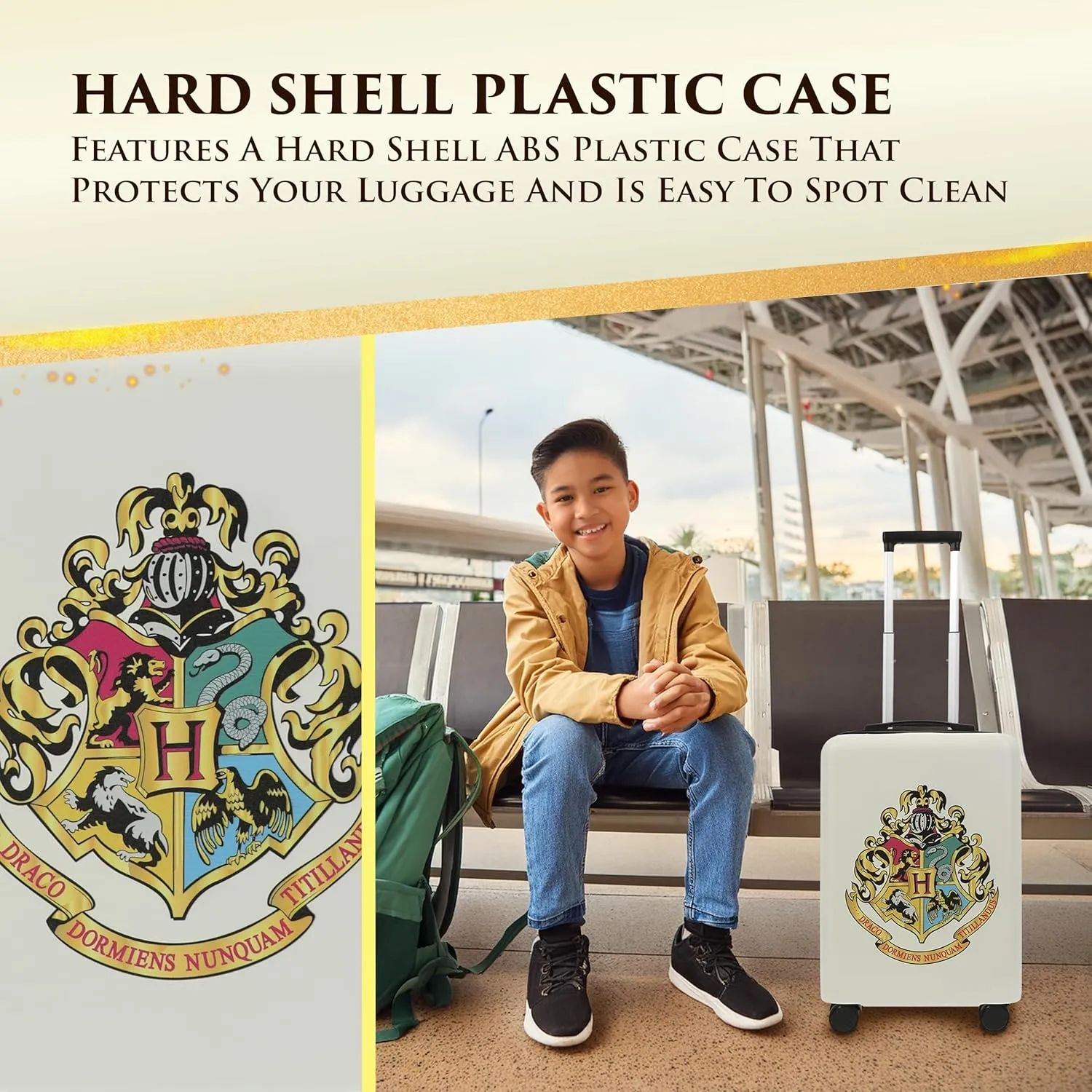 FUL Harry Potter 22.5 Inch Carry On Luggage, Hardshell Rolling Suitcase with Spinner Wheels, White