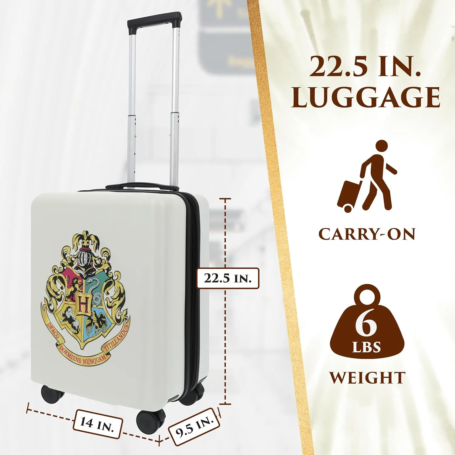 FUL Harry Potter 22.5 Inch Carry On Luggage, Hardshell Rolling Suitcase with Spinner Wheels, White