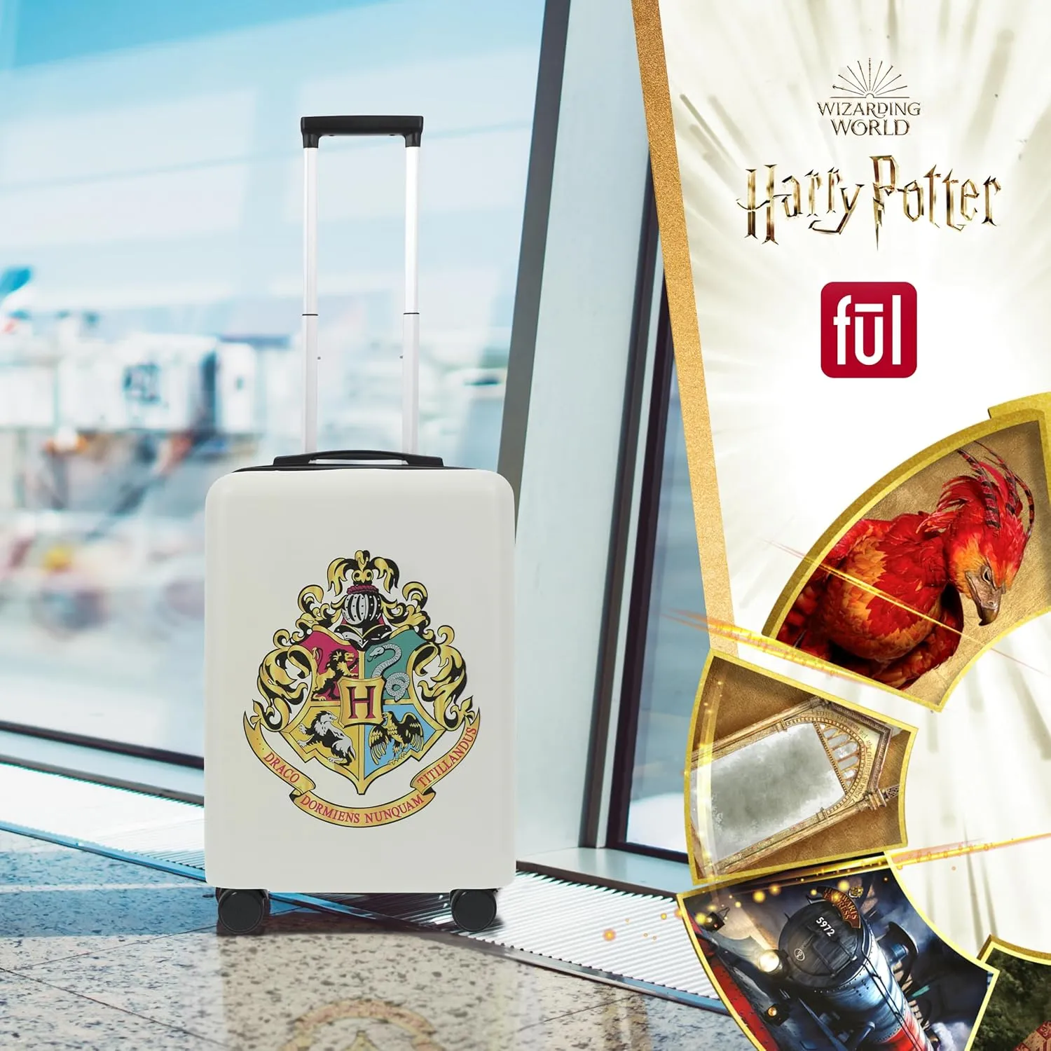 FUL Harry Potter 22.5 Inch Carry On Luggage, Hardshell Rolling Suitcase with Spinner Wheels, White