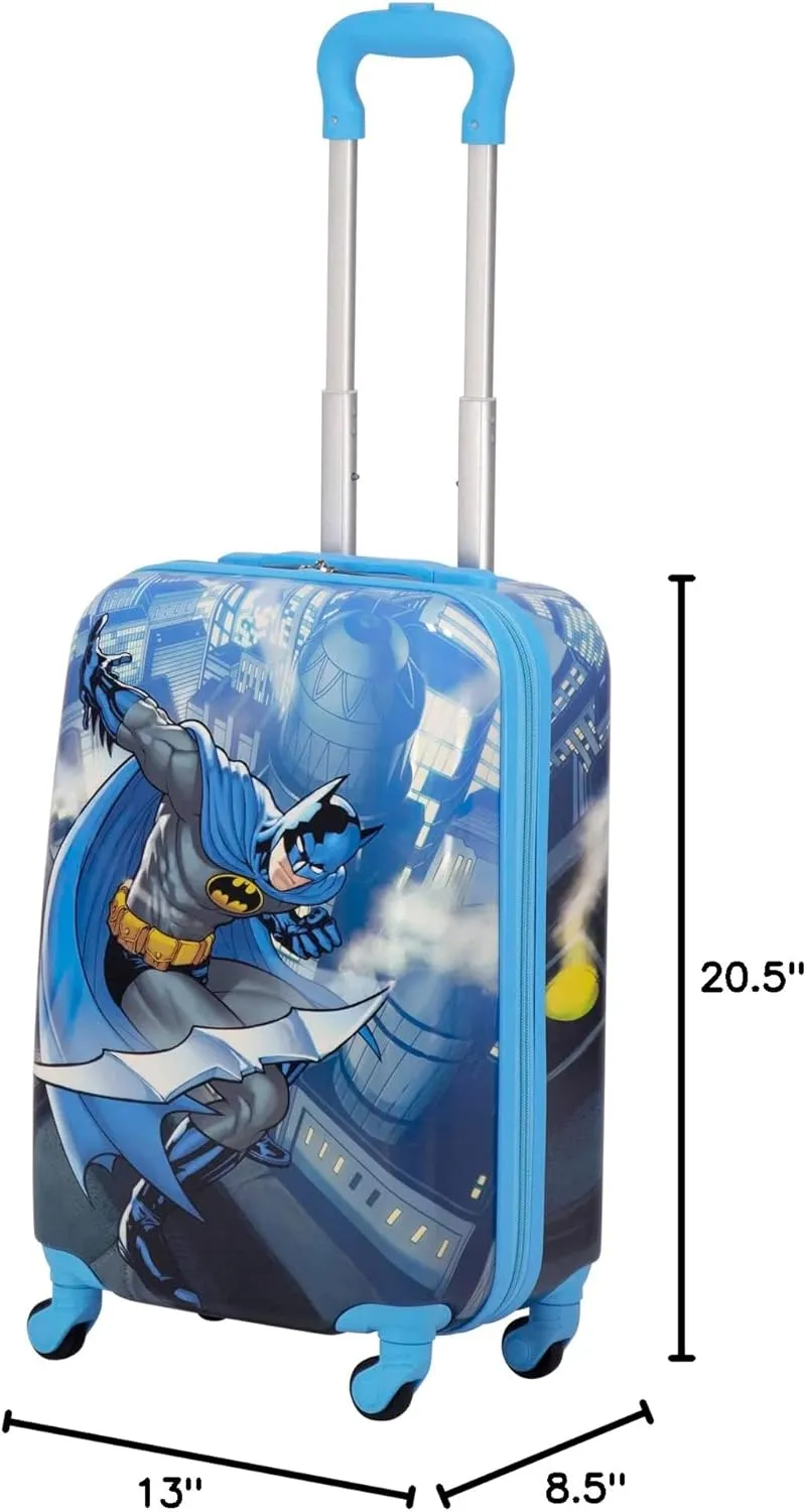 FUL Unisex Kid's DC Comics Batman 21 Inch Carry On Luggage, Hardshell Rolling Suitcase with Wheels, Blue