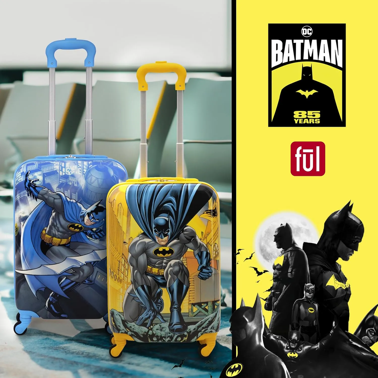 FUL Unisex Kid's DC Comics Batman 21 Inch Carry On Luggage, Hardshell Rolling Suitcase with Wheels, Blue