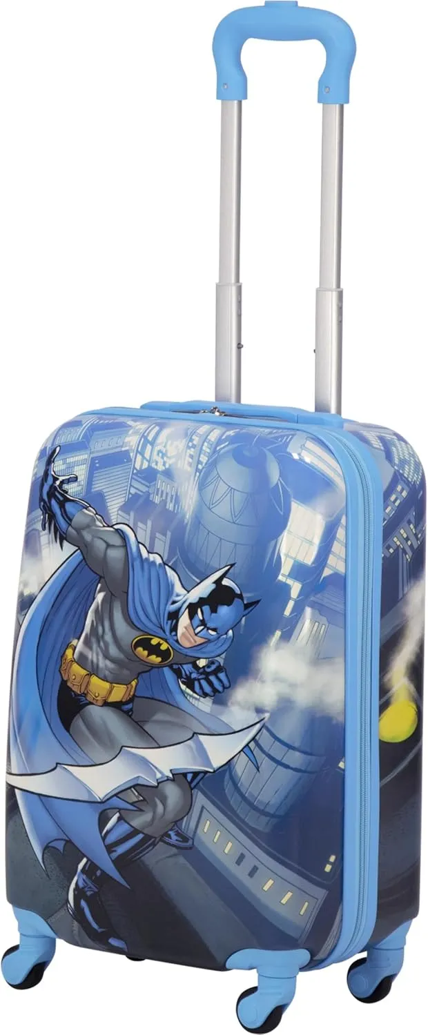 FUL Unisex Kid's DC Comics Batman 21 Inch Carry On Luggage, Hardshell Rolling Suitcase with Wheels, Blue