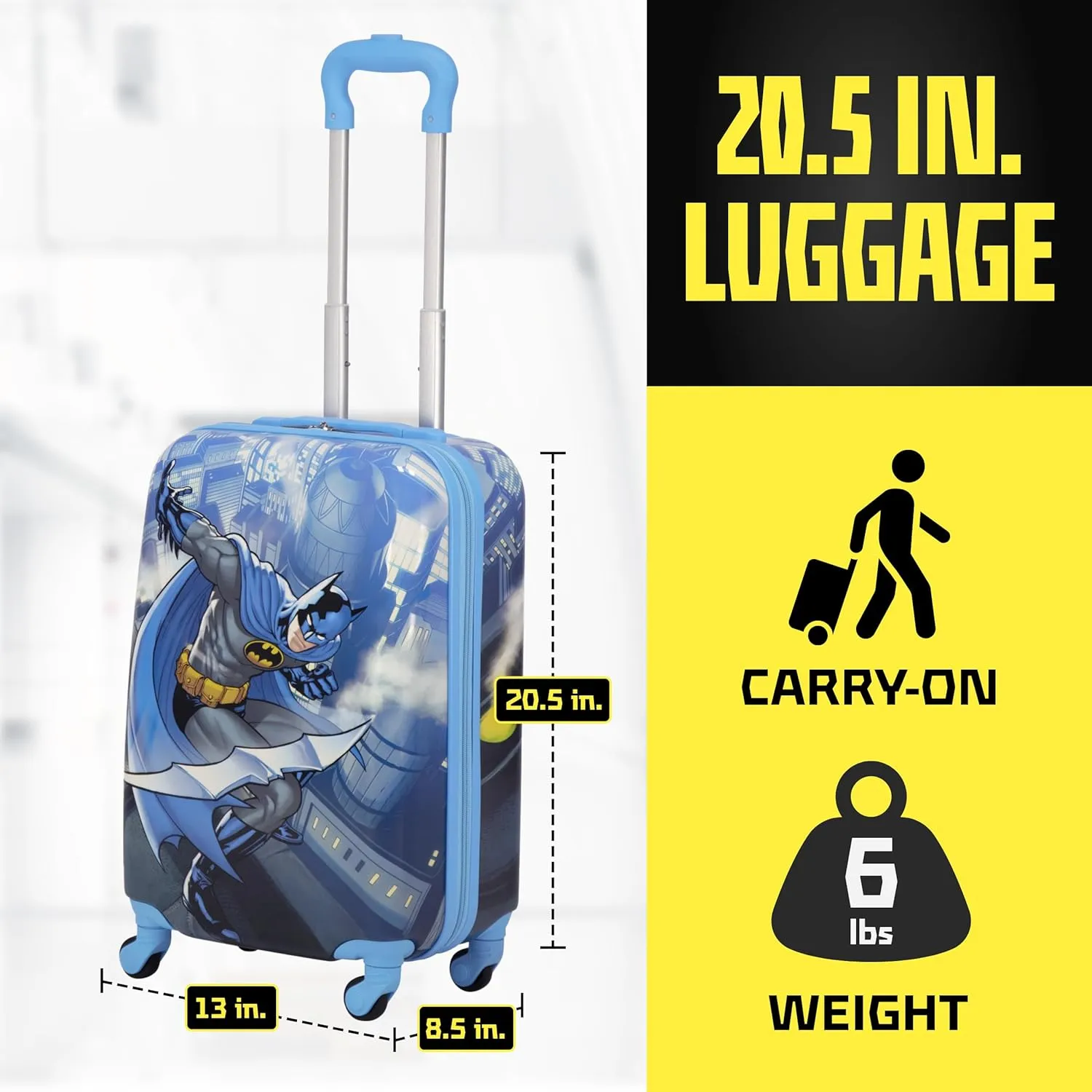 FUL Unisex Kid's DC Comics Batman 21 Inch Carry On Luggage, Hardshell Rolling Suitcase with Wheels, Blue