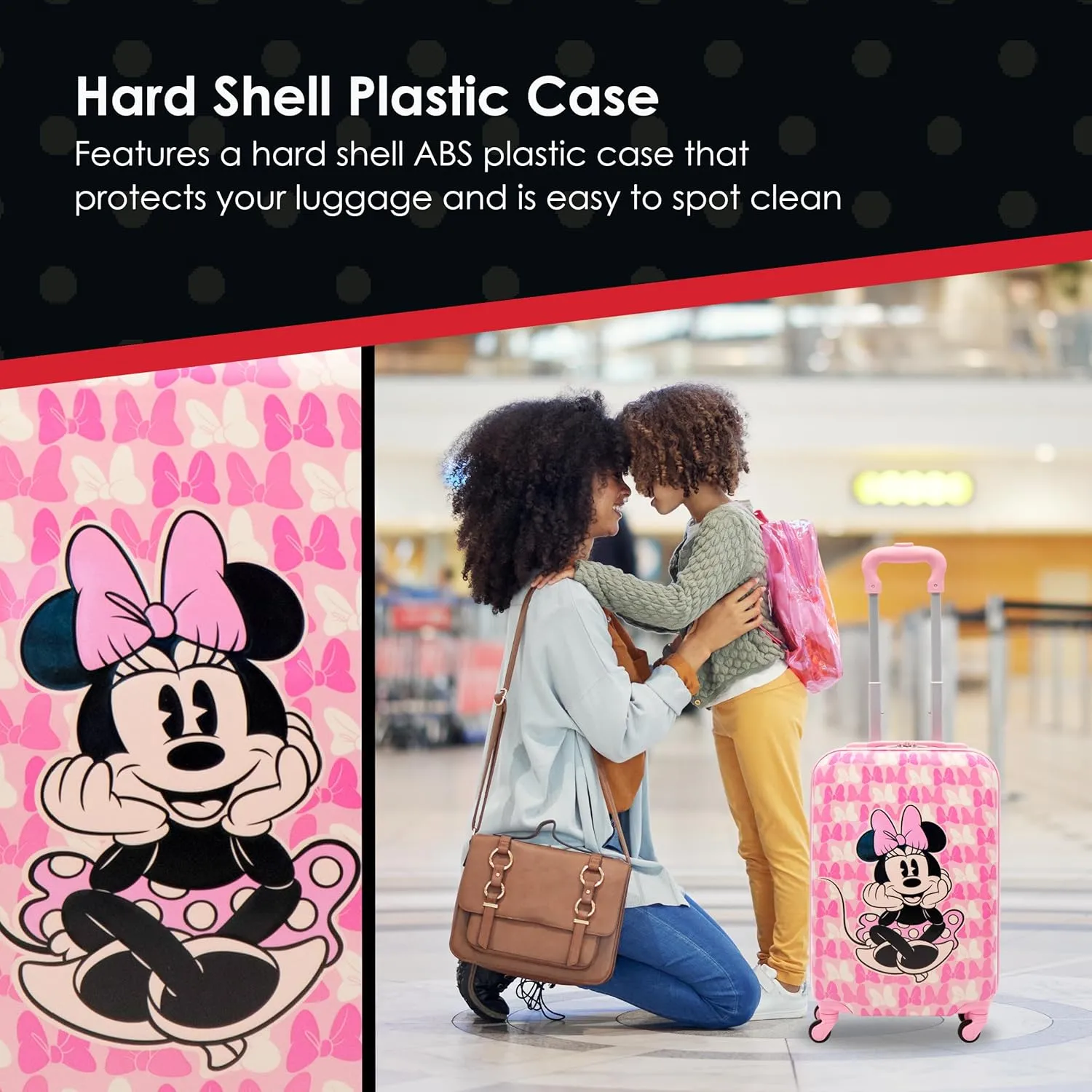 FUL Unisex Kid's Disney Minnie Mouse 21 Inch Carry On Luggage, Hardshell Rolling Suitcase with Spinner Wheels, Pink-Bows