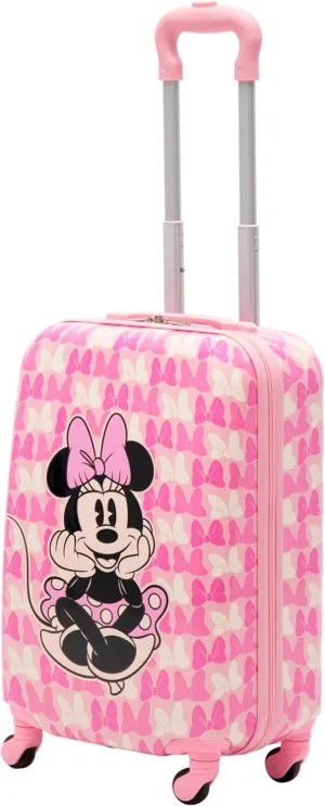 FUL Unisex Kid's Disney Minnie Mouse 21 Inch Carry On Luggage, Hardshell Rolling Suitcase with Spinner Wheels, Pink-Bows