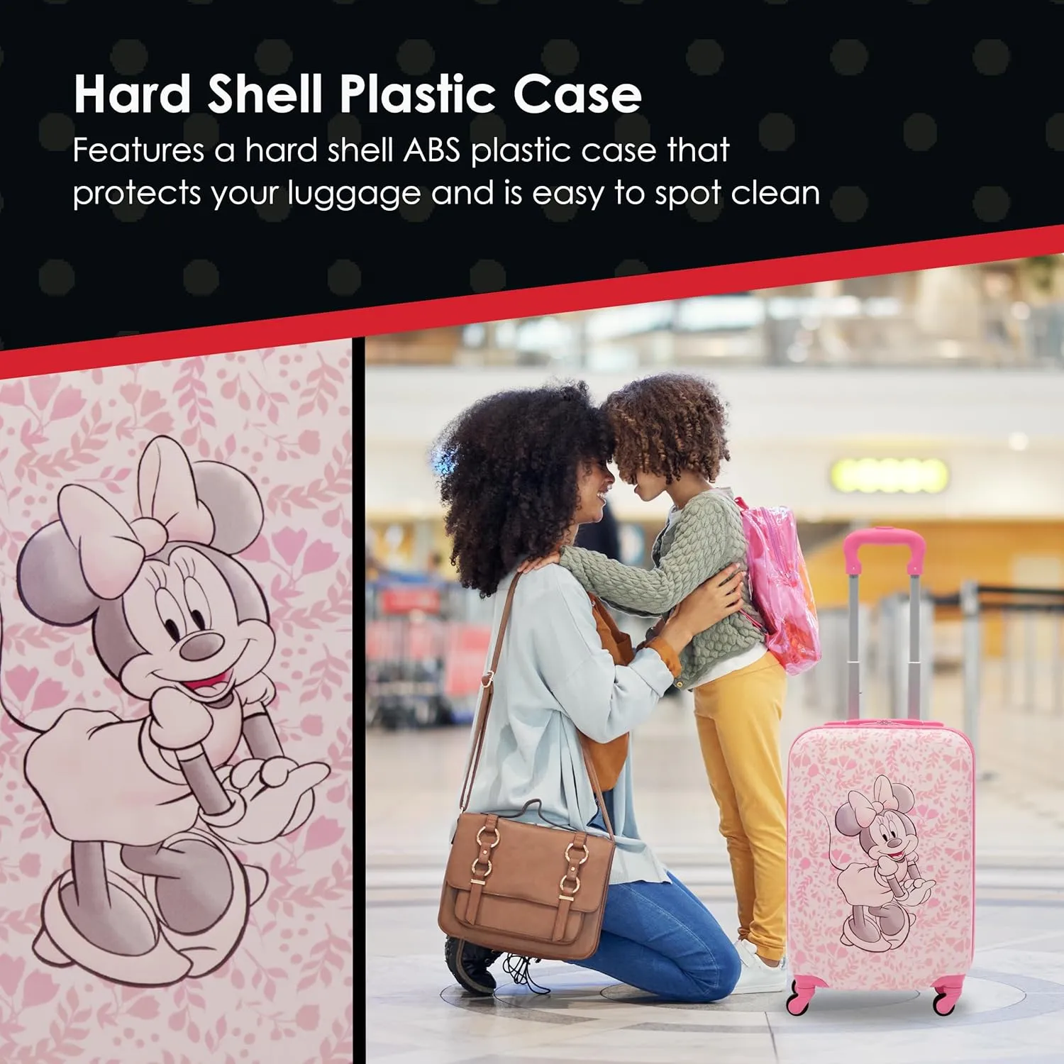 FUL Unisex Kid's Disney Minnie Mouse 21 Inch Carry On Luggage, Hardshell Rolling Suitcase with Spinner Wheels, Pink-Floral