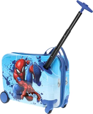 FUL Unisex Kid's Spider-Man Carry On Luggage, Ride On Suitcase with Wheels, Hardshell Rolling Travel Trolley, Light Blue, 19 Inch