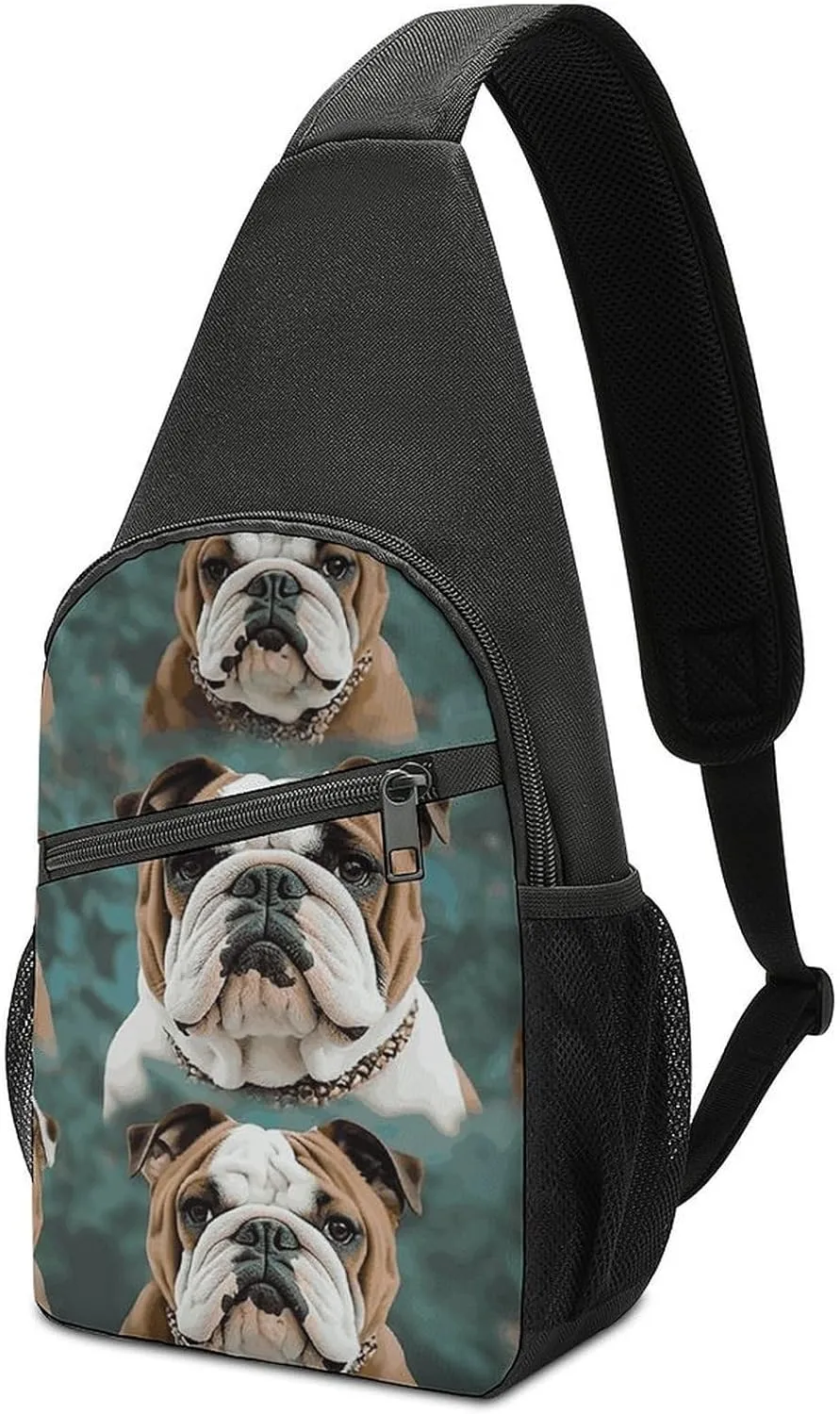 Funny English Bulldog Sling Bag Lightweight Crossbody Shoulder Backpacks Hiking Travel Daypack Chest Bag for Women Men