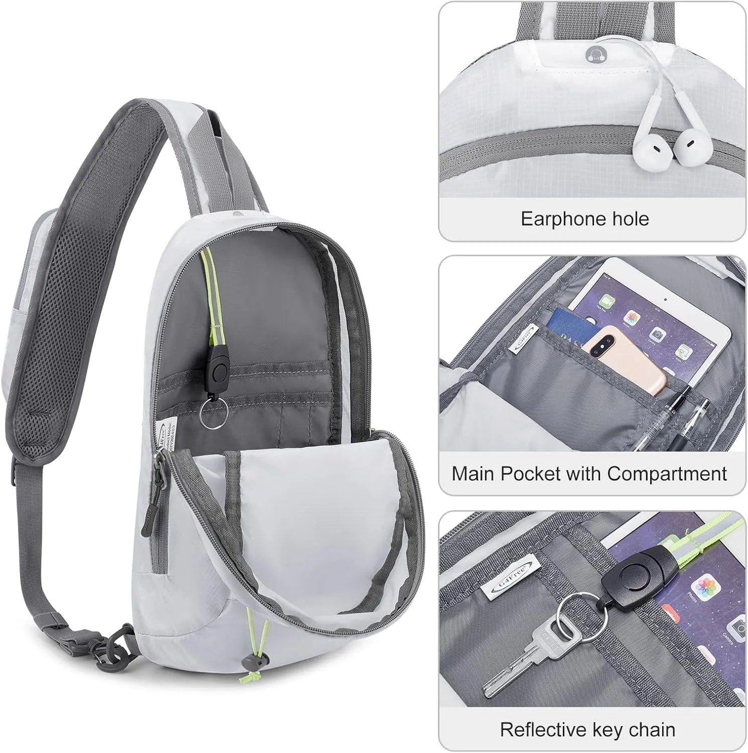 G4Free Sling Bag RFID Blocking Crossbody Backpack with Front Pocket Hiking Daypack Chest Bag for Women Men, White