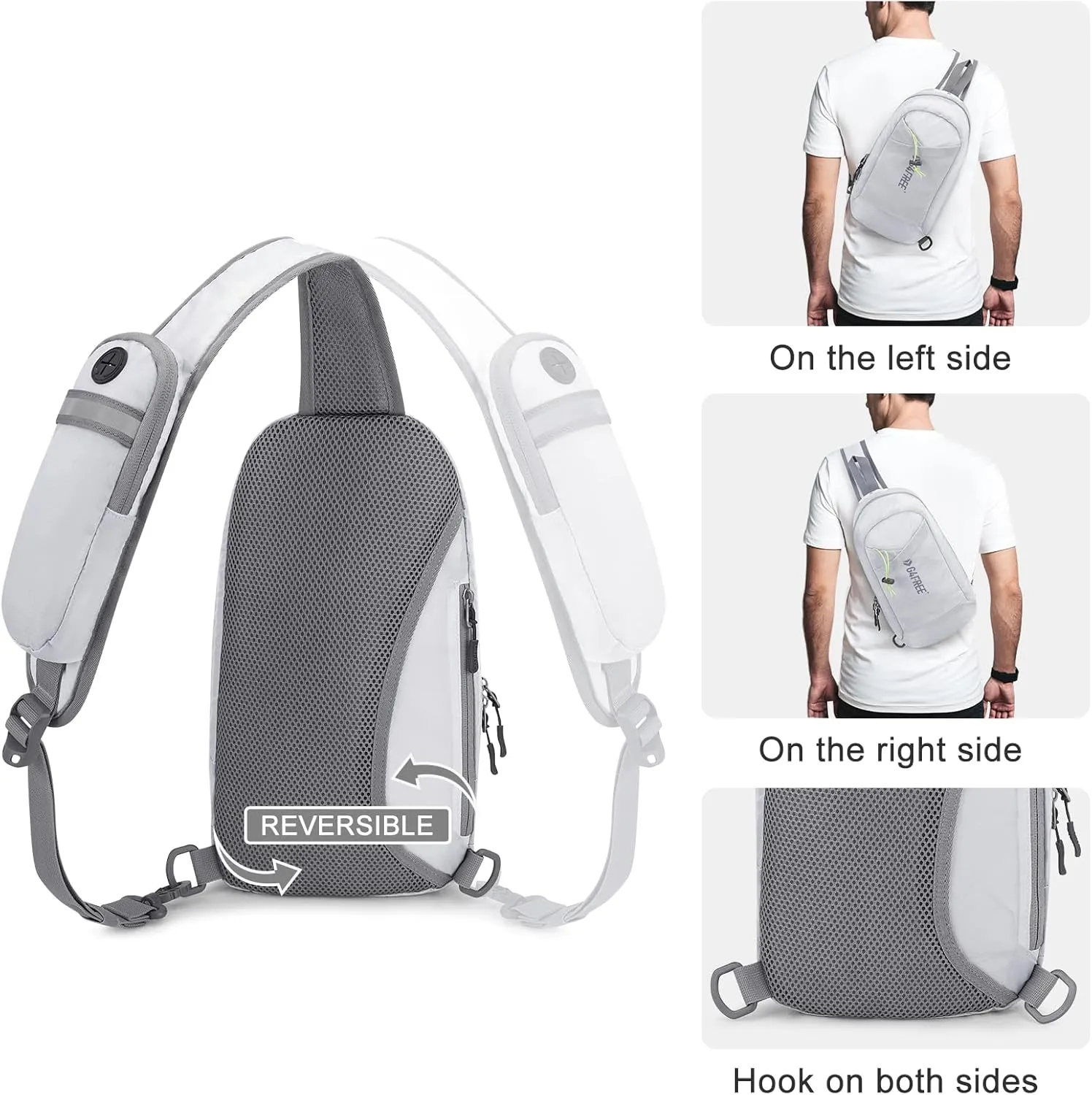 G4Free Sling Bag RFID Blocking Crossbody Backpack with Front Pocket Hiking Daypack Chest Bag for Women Men, White