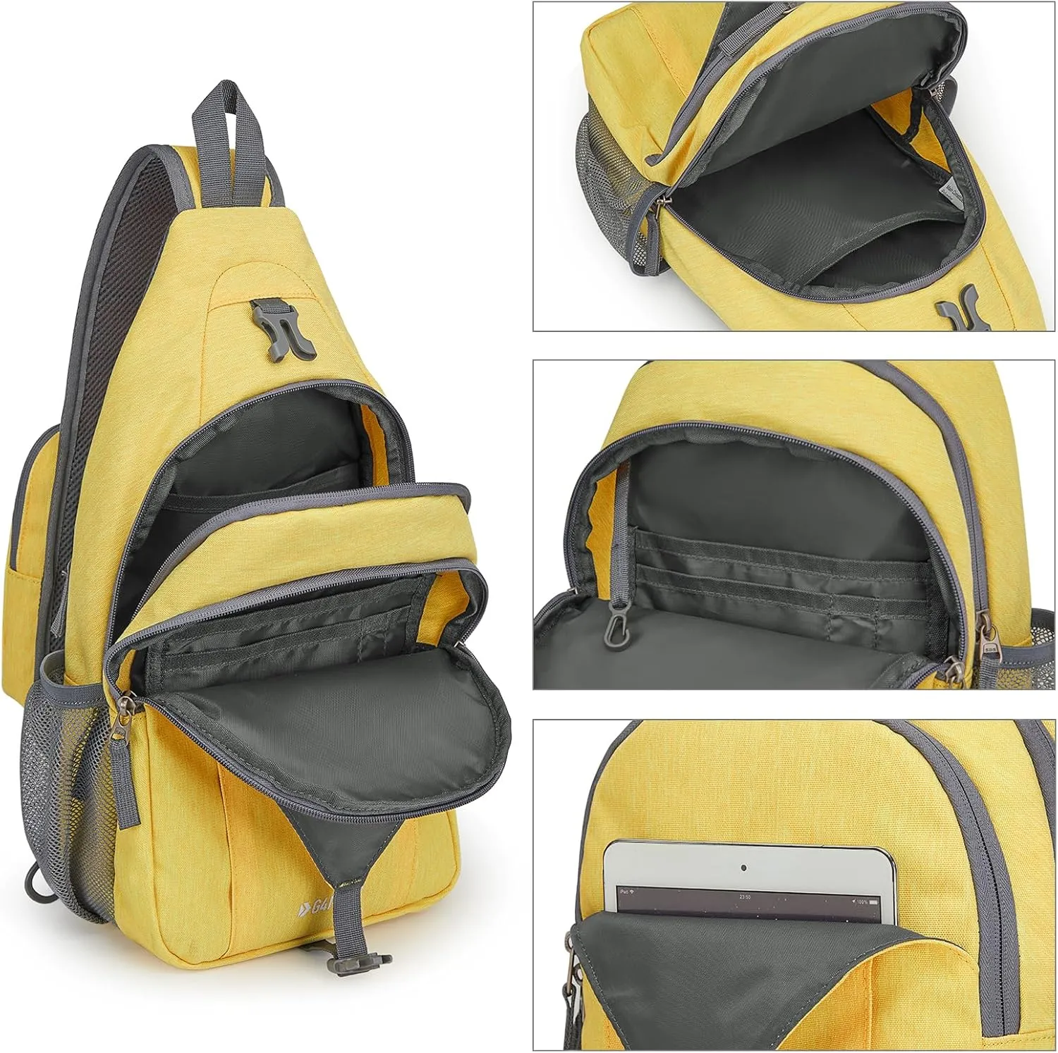 G4Free Sling Bag RFID Blocking Sling Backpack Crossbody Chest Bag Daypack for Hiking Travel(Yellow)