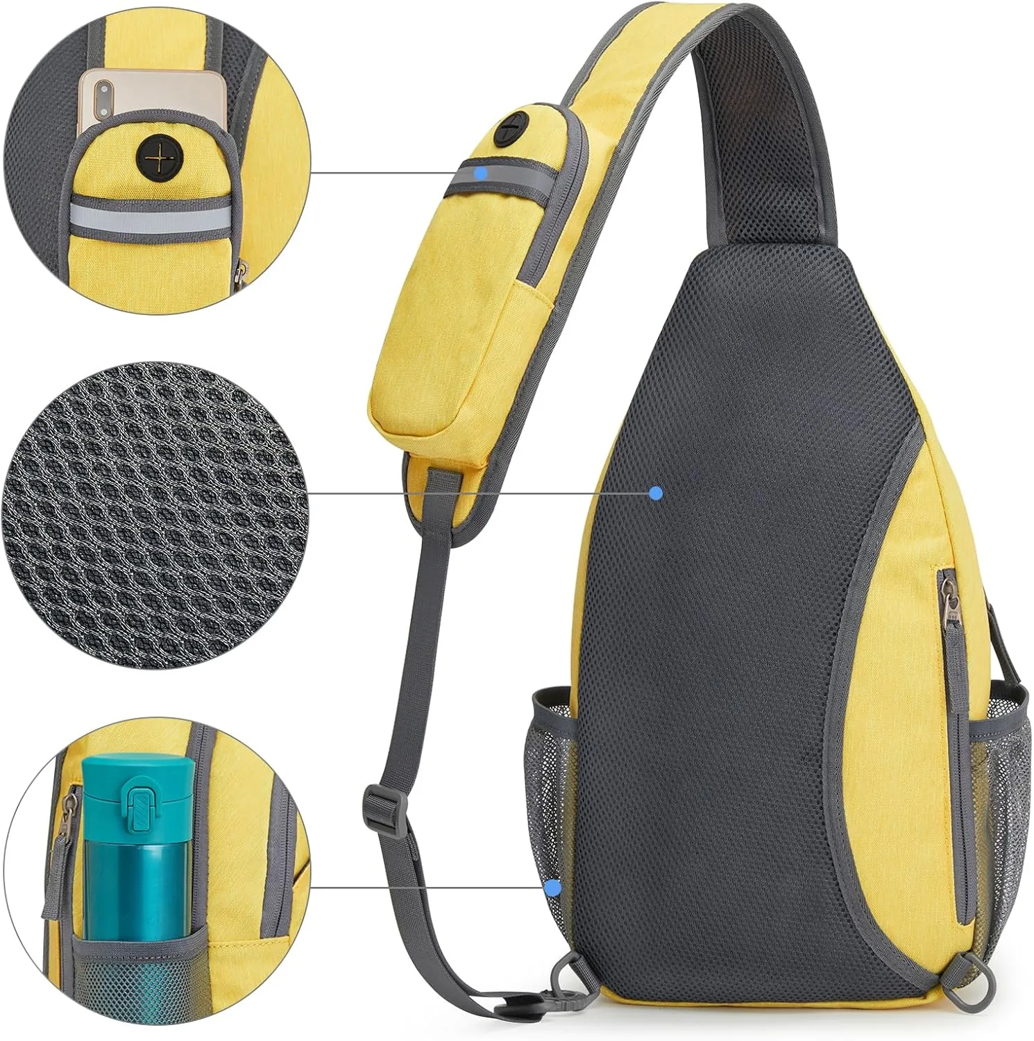 G4Free Sling Bag RFID Blocking Sling Backpack Crossbody Chest Bag Daypack for Hiking Travel(Yellow)