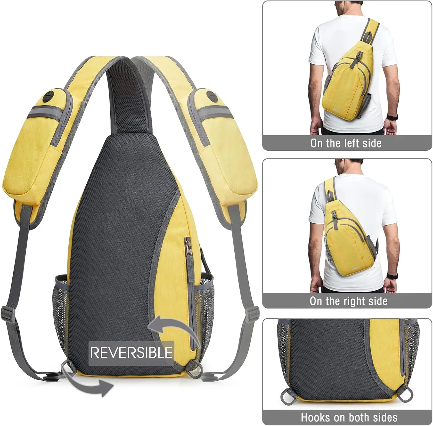 G4Free Sling Bag RFID Blocking Sling Backpack Crossbody Chest Bag Daypack for Hiking Travel(Yellow)