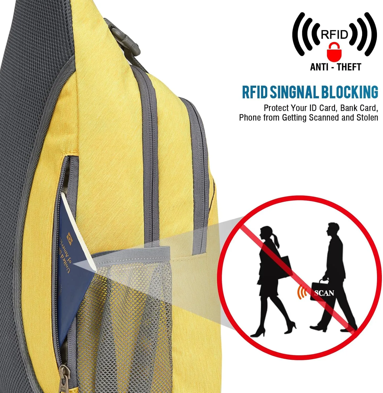 G4Free Sling Bag RFID Blocking Sling Backpack Crossbody Chest Bag Daypack for Hiking Travel(Yellow)
