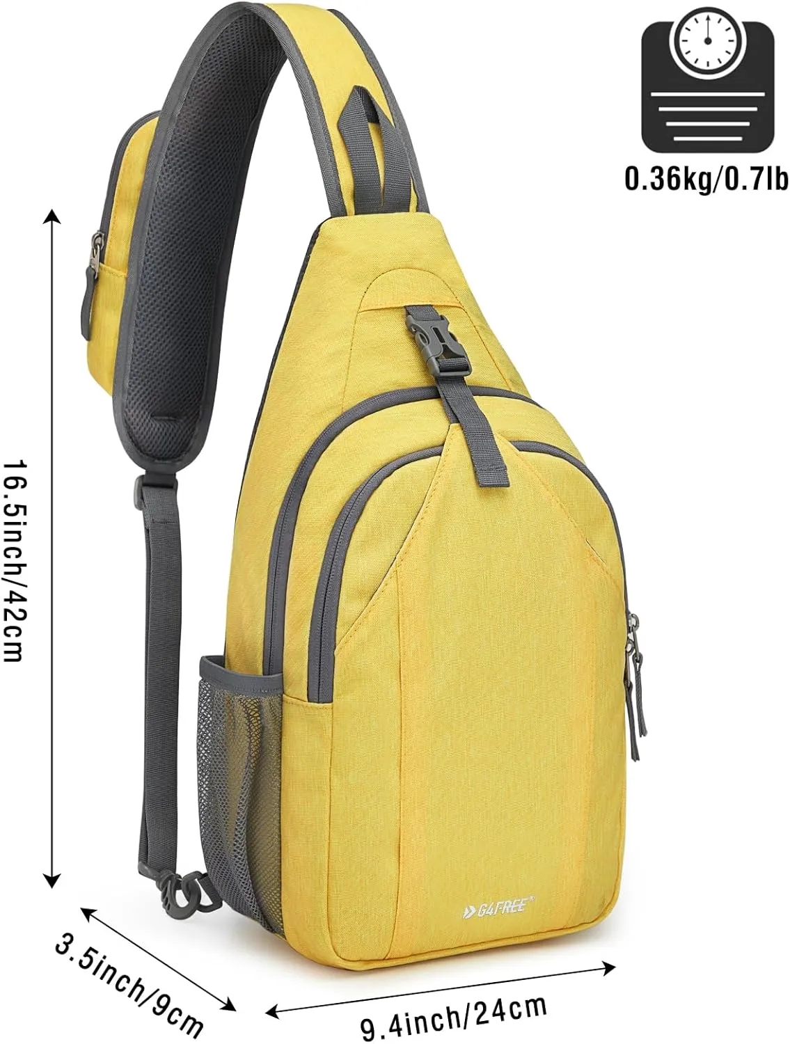 G4Free Sling Bag RFID Blocking Sling Backpack Crossbody Chest Bag Daypack for Hiking Travel(Yellow)