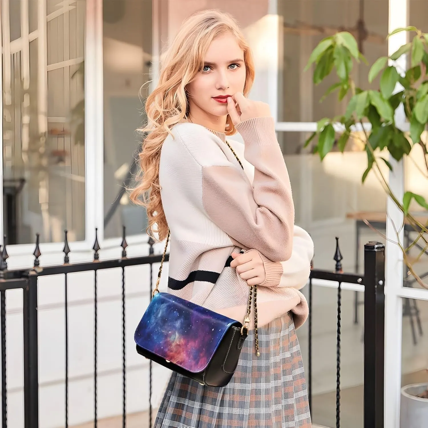 GAIGEO Botanical Beige Lemons Crossbody Purses for Women Leather, Leather Crossbody Bag with Flap, Leather Crossbody Bags