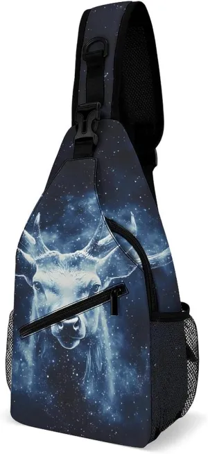 Galactic Deer Moose Casual Sling Bag Backpack Travel Shoulder Chest Crossbody Bags Adjustable Daypack Unisex