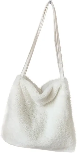 GALPADA 2020 New Winter Korean Plush Tote Bag for Women Stylish Student Shoulder Bag Detachable Bulb