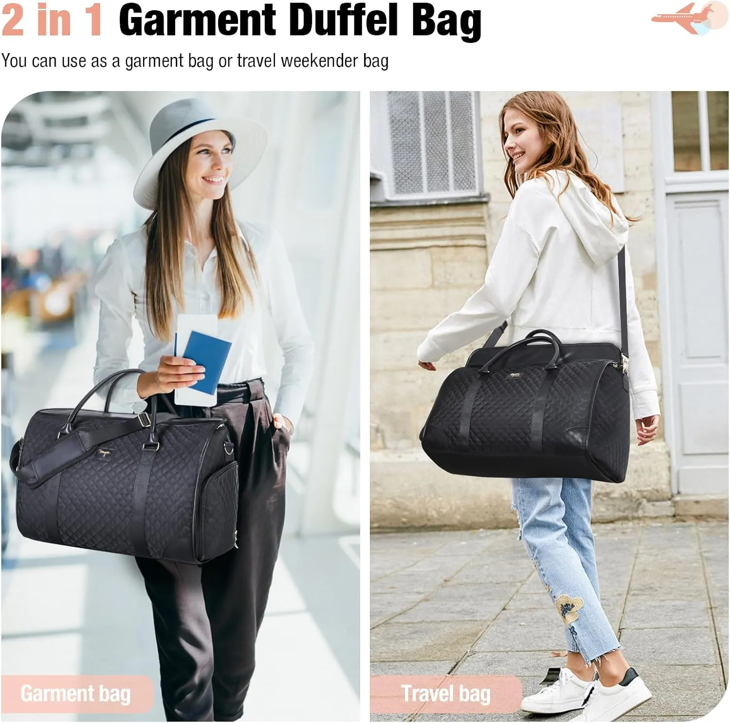 Garment Bag for Travel, 3 in 1 Convertible Jenni Bag Roomy Design Duffle Suit Bags with Water-Resistant Shoe Pouch, Overnight Halfday Weekender Bags for Women Hanging Clothes