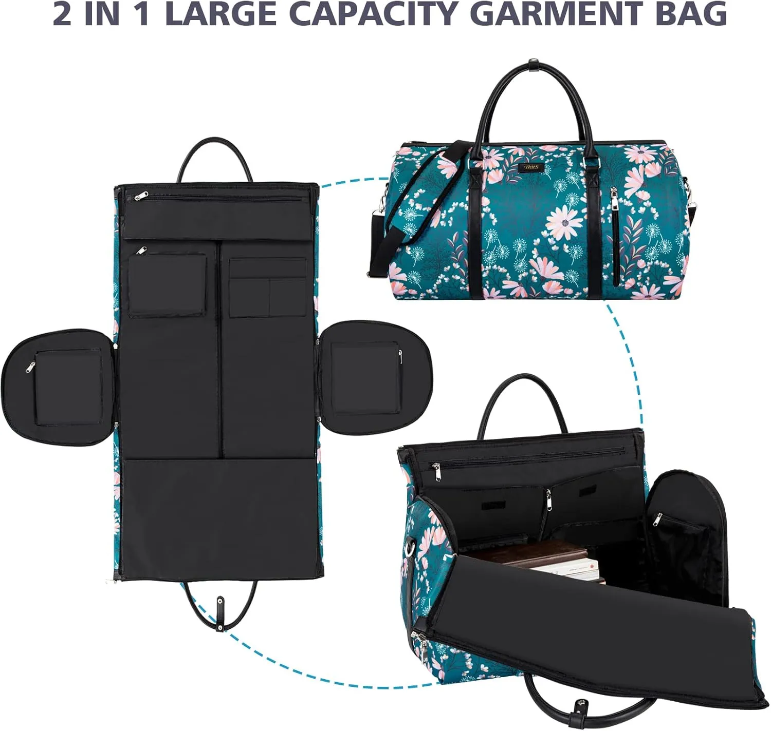 Garment Bag for Travel Convertible Carry On Garment Bag Large Travel Duffel Bags for Women 2 in 1 Hanging Suitcase Suit Travel Bags for Women & Men 3pcs Set