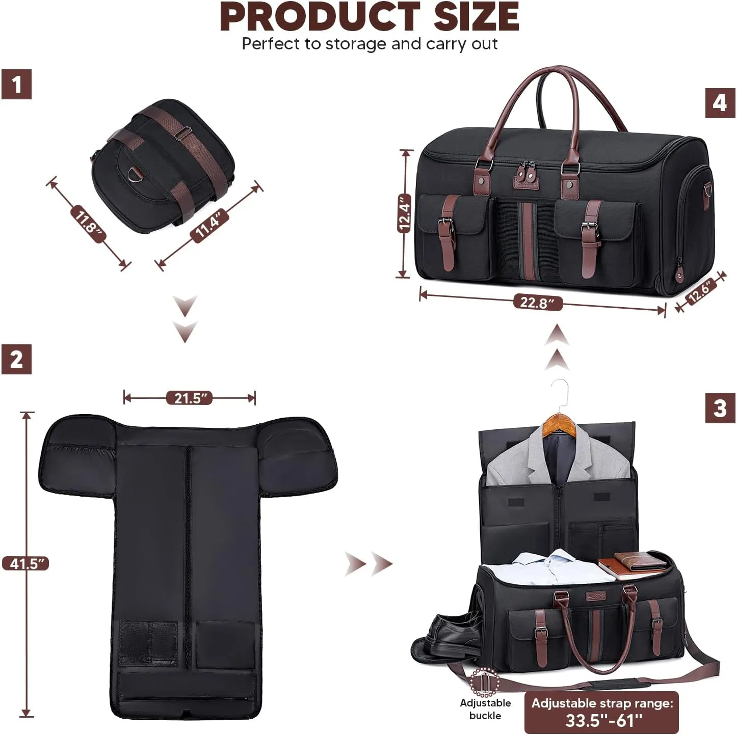 Garment Bag for Travel, Vessgra Carry on Convertible Garment Duffle Bags for Men Women with Shoe Compartment - 2 in 1 Hanging Suitcase Suit Travel Bags