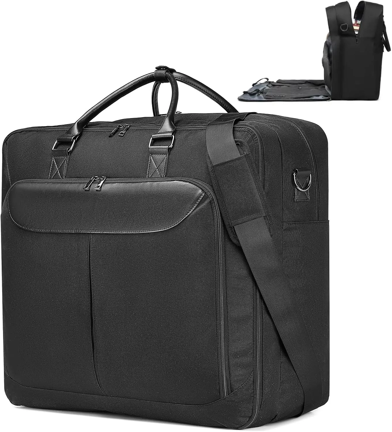 Garment Bags for Travel, Large Suit Travel Bag for Men Foldable Carry On Garment Duffel Bag for Hanging Clothes,Convertible Business Luggage Black