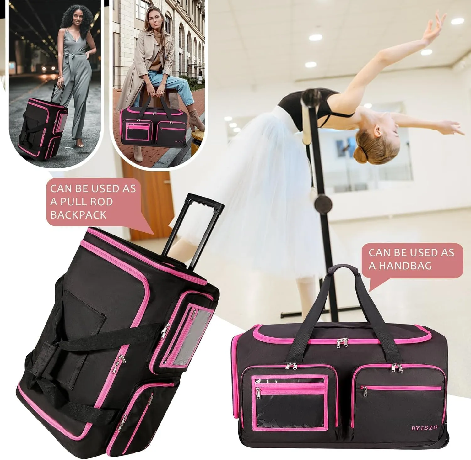 Garment bags for travel,28"dance bag with coat hanger, clothes rack dance suitcase, clothes rack for hanging clothes,Rolling garment bags with wheels