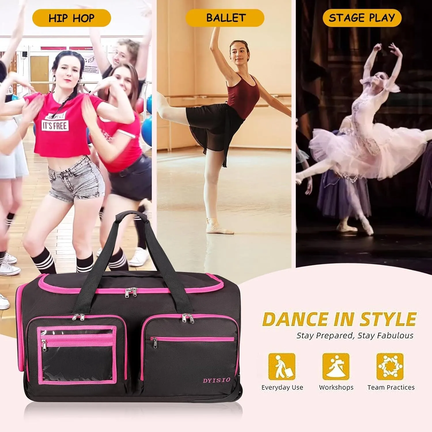 Garment bags for travel,28"dance bag with coat hanger, clothes rack dance suitcase, clothes rack for hanging clothes,Rolling garment bags with wheels