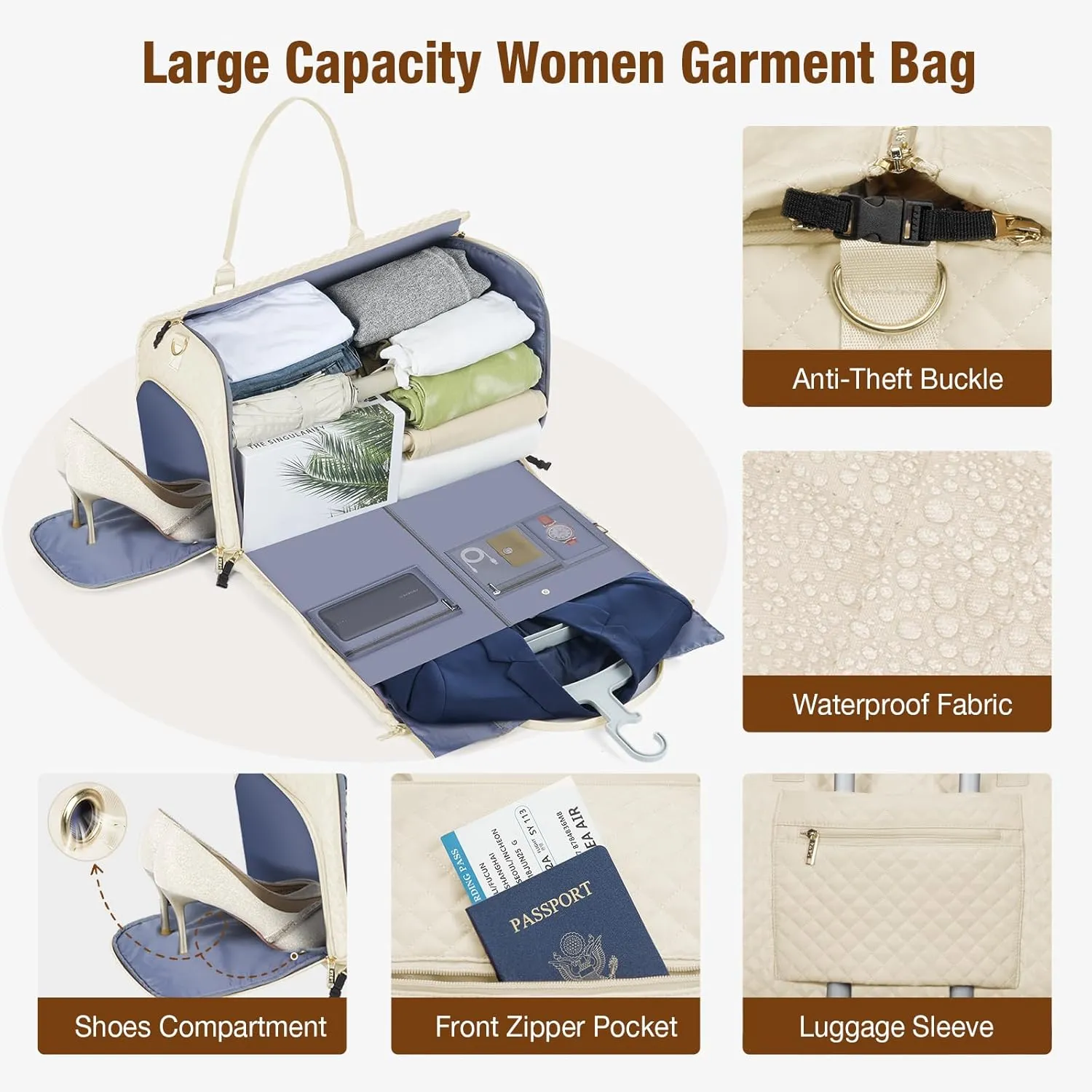 Garment Bags with 6 Set Packing Cubes, Garment Convertible Weekender Bag for Women, Large Carry On Garment Bags for Travel, Duffle Bag Garment Bag Gifts Black Color