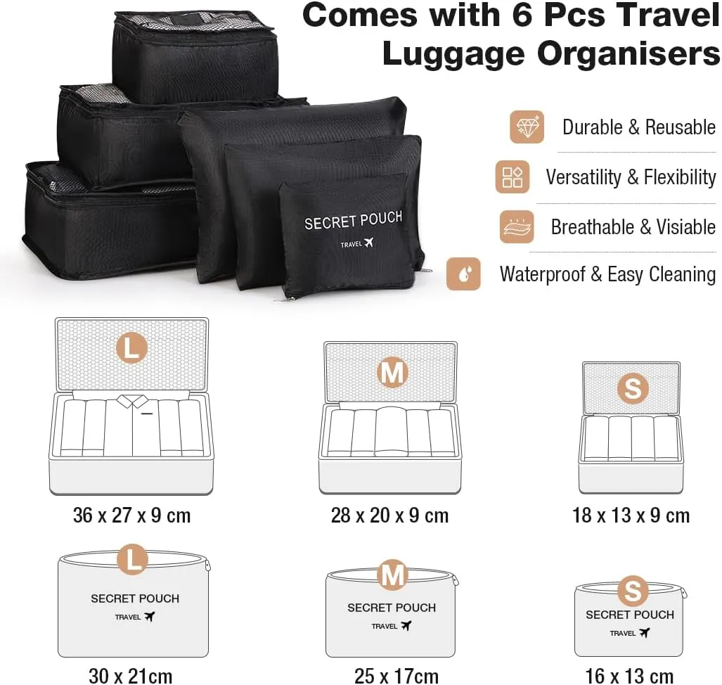 Garment Bags with 6 Set Packing Cubes, Garment Convertible Weekender Bag for Women, Large Carry On Garment Bags for Travel, Duffle Bag Garment Bag Gifts Black Color