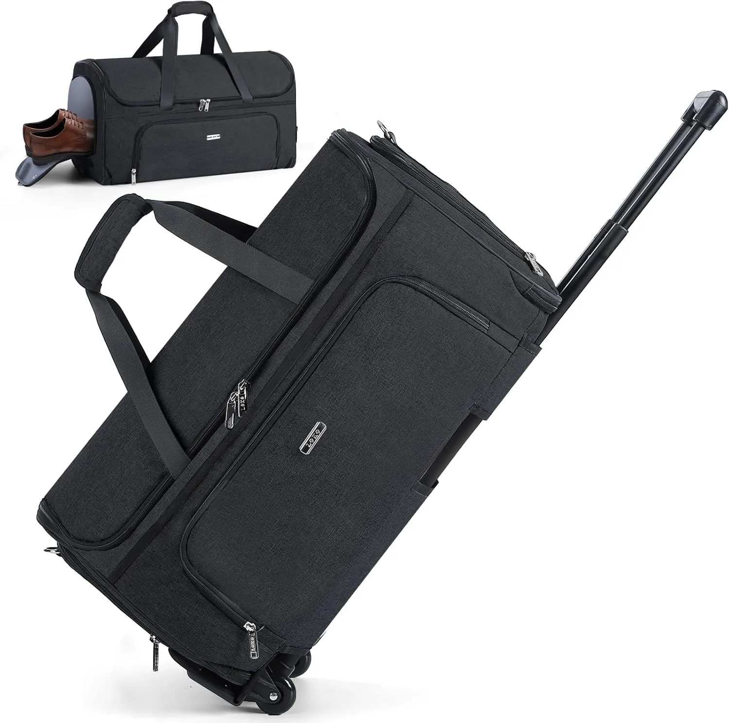 Garment Bags with Wheels, Garment Convertible Weekender Bags, Large Garment Bags for Travel, Duffle Luggage Bag Garment Bag (Black)