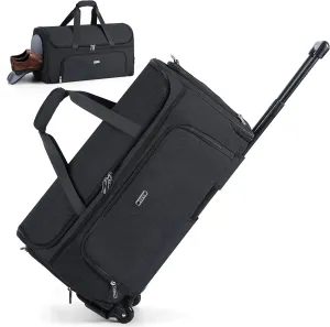 Garment Bags with Wheels, Garment Convertible Weekender Bags, Large Garment Bags for Travel, Duffle Luggage Bag Garment Bag (Black)