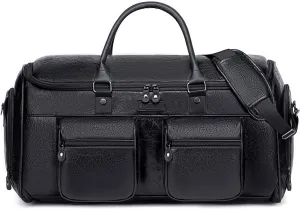 Garment Duffle Bag for Travel, Convertible Garment Bag for Men Women, Leather Travel Garment Bag Carry On, 2 in 1 Hanging Suitcase Suit Travel Bags with Shoe Pouch, Detachable Shoulder Strap