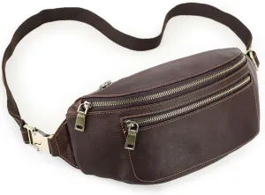 Genuine Leather Fanny Pack for Men Women Adjustable Waist Crossbody Bag with Zippered Pockets Vintage Hip Bum Bag for Outdoor Traveling Hiking (Coffee)
