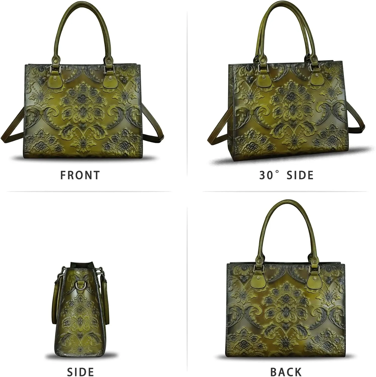 Genuine Leather Purses and Handbags for Women Tote Bag Vintage Embossed Leather Top Handle Bag Crossbody Shoulder Bag