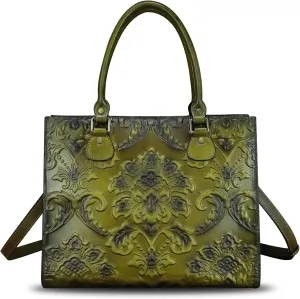Genuine Leather Purses and Handbags for Women Tote Bag Vintage Embossed Leather Top Handle Bag Crossbody Shoulder Bag