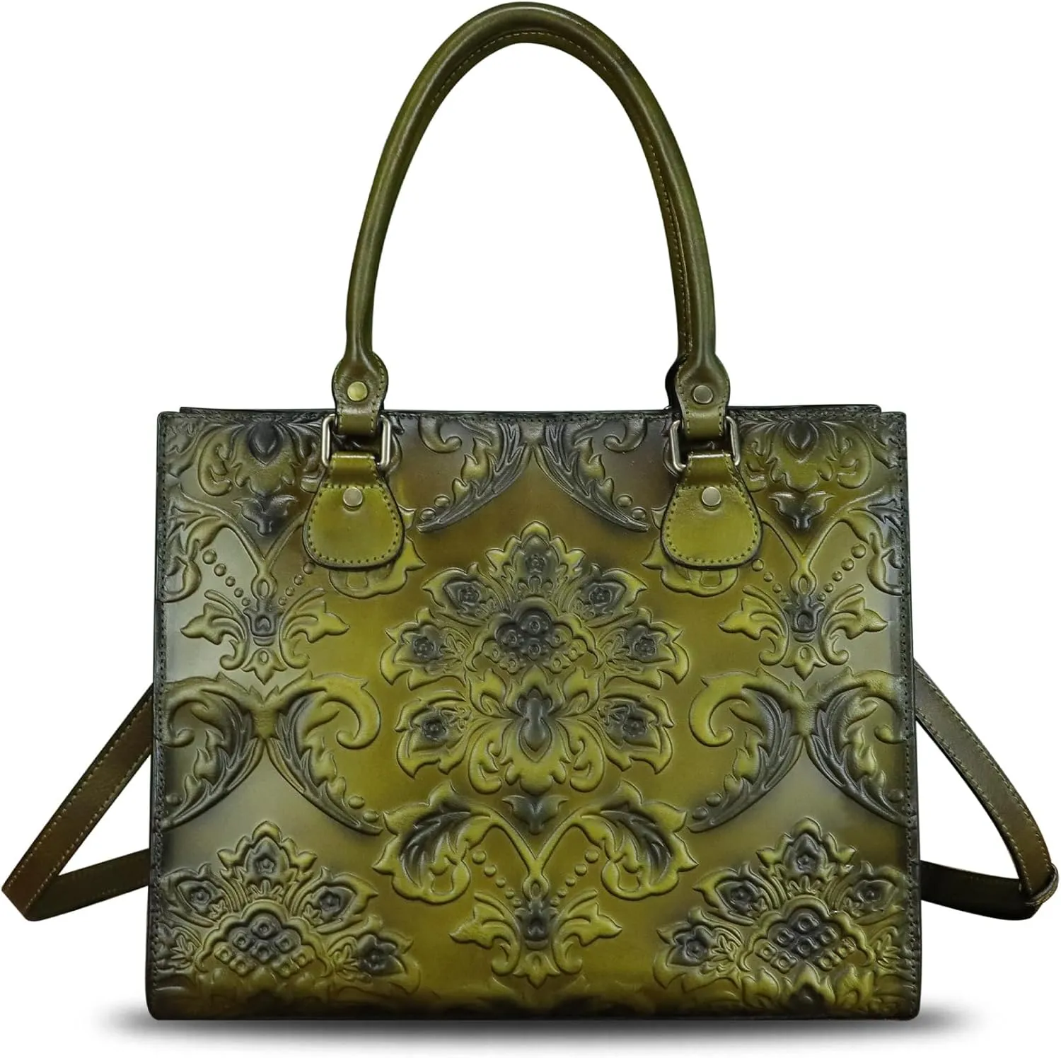 Genuine Leather Purses and Handbags for Women Tote Bag Vintage Embossed Leather Top Handle Bag Crossbody Shoulder Bag