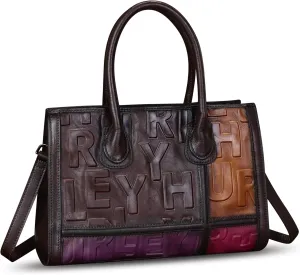Genuine Leather Satchel for Women Embossed Handbag Top Handle Handbags Handmade Crossbody Tote Bag Purse