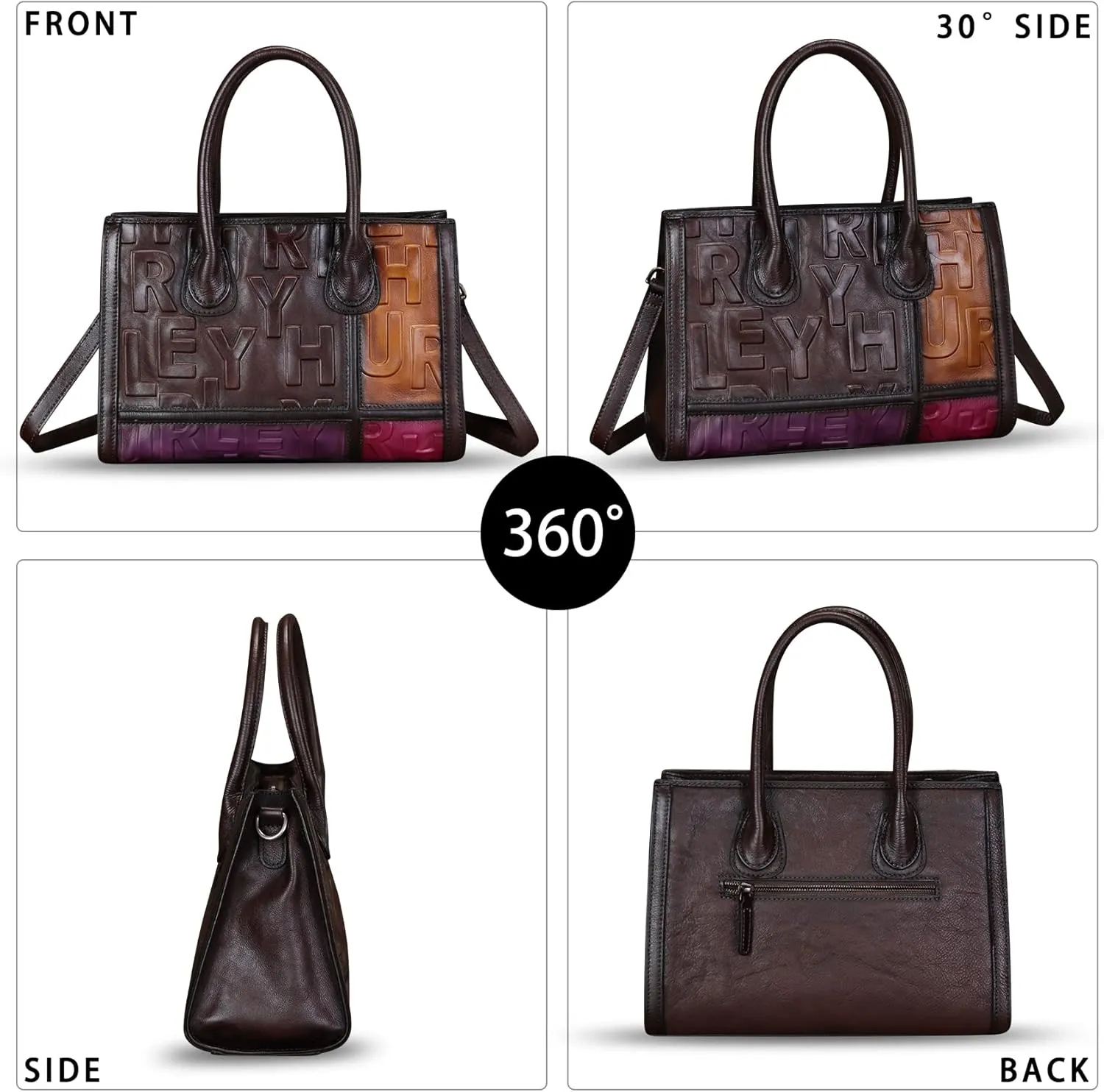 Genuine Leather Satchel for Women Embossed Handbag Top Handle Handbags Handmade Crossbody Tote Bag Purse
