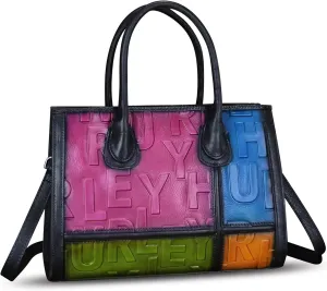 Genuine Leather Satchel for Women Embossed Handbag Top Handle Handbags Handmade Crossbody Tote Bag Purse
