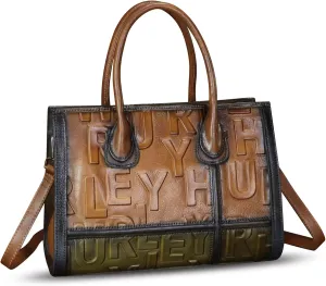 Genuine Leather Satchel for Women Embossed Handbag Top Handle Handbags Handmade Crossbody Tote Bag Purse