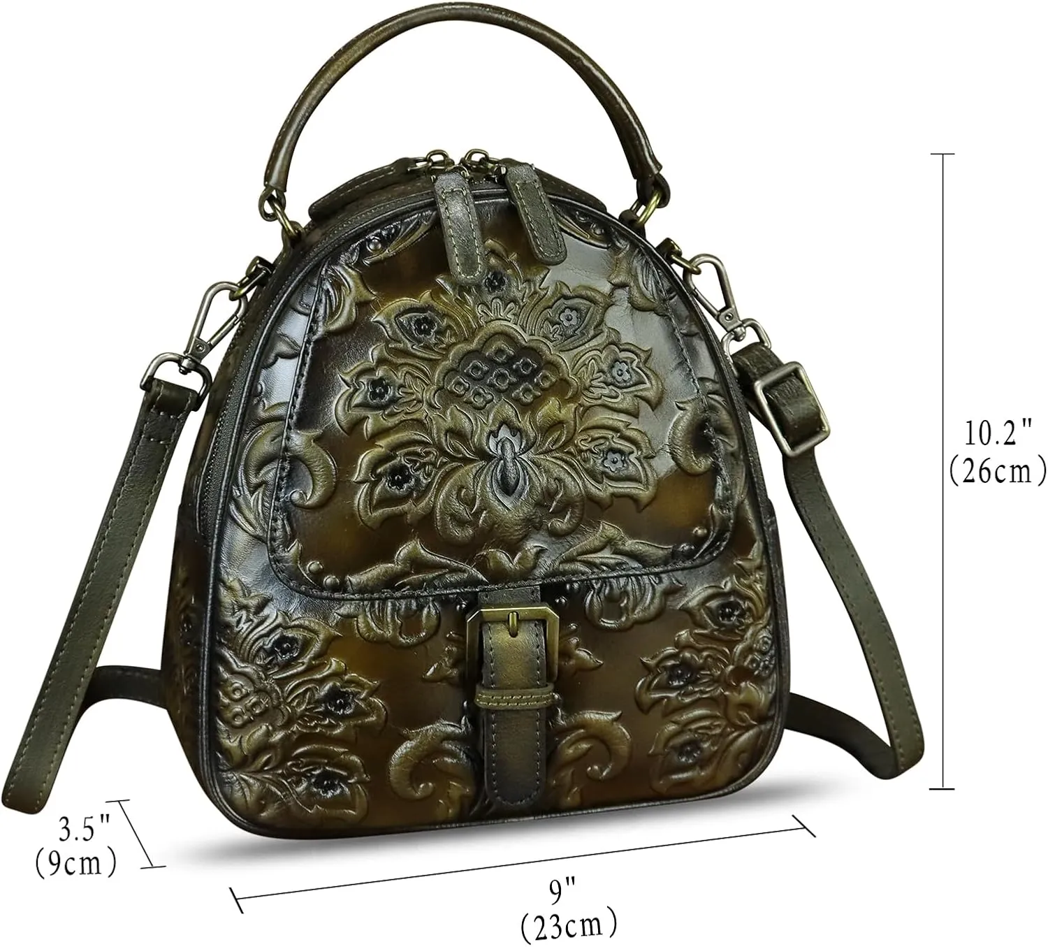 Genuine Leather Satchel for Women Purse Embossed Crossbody Handbag Top Handle Bags Handmade Convertible Backpack Knapsack