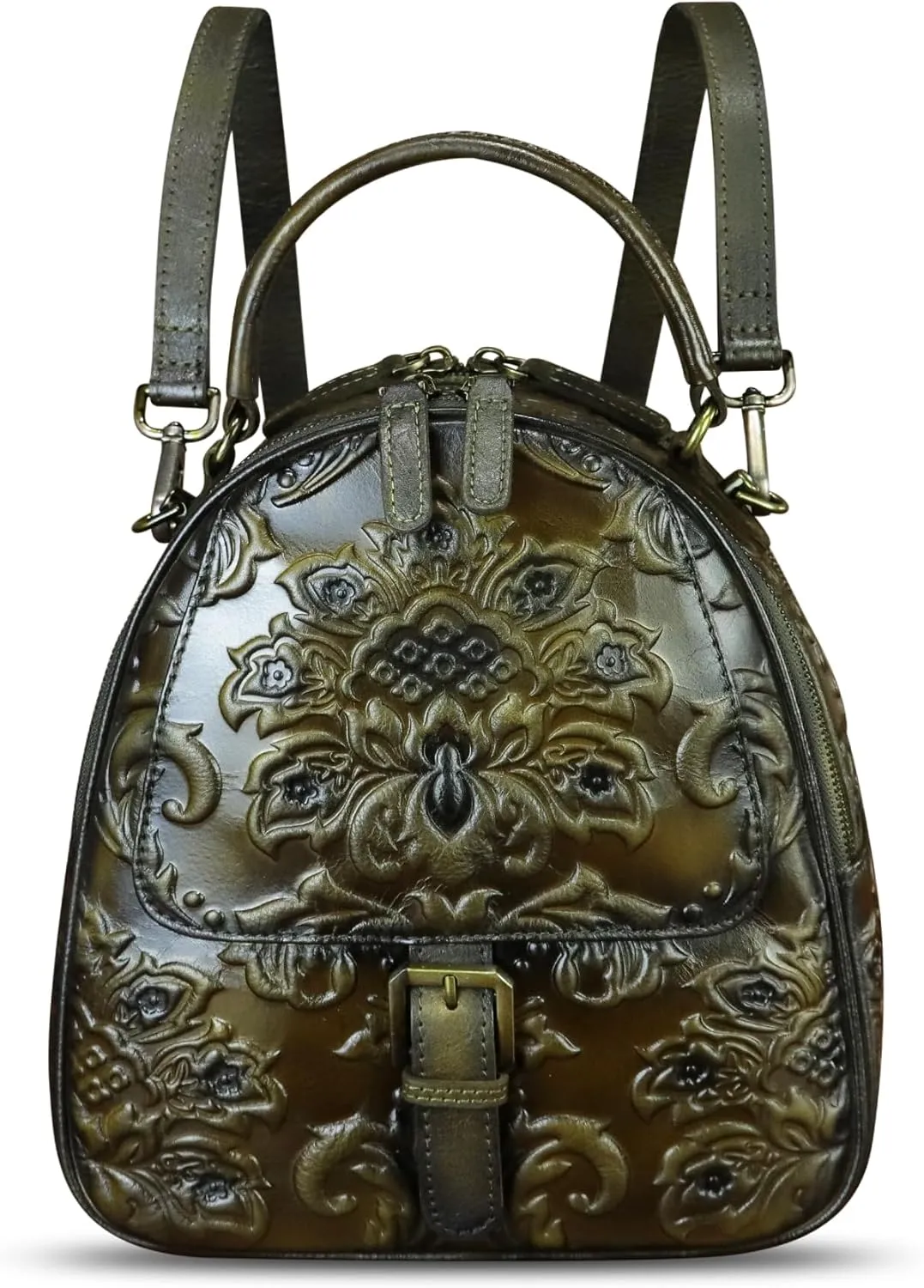 Genuine Leather Satchel for Women Purse Embossed Crossbody Handbag Top Handle Bags Handmade Convertible Backpack Knapsack
