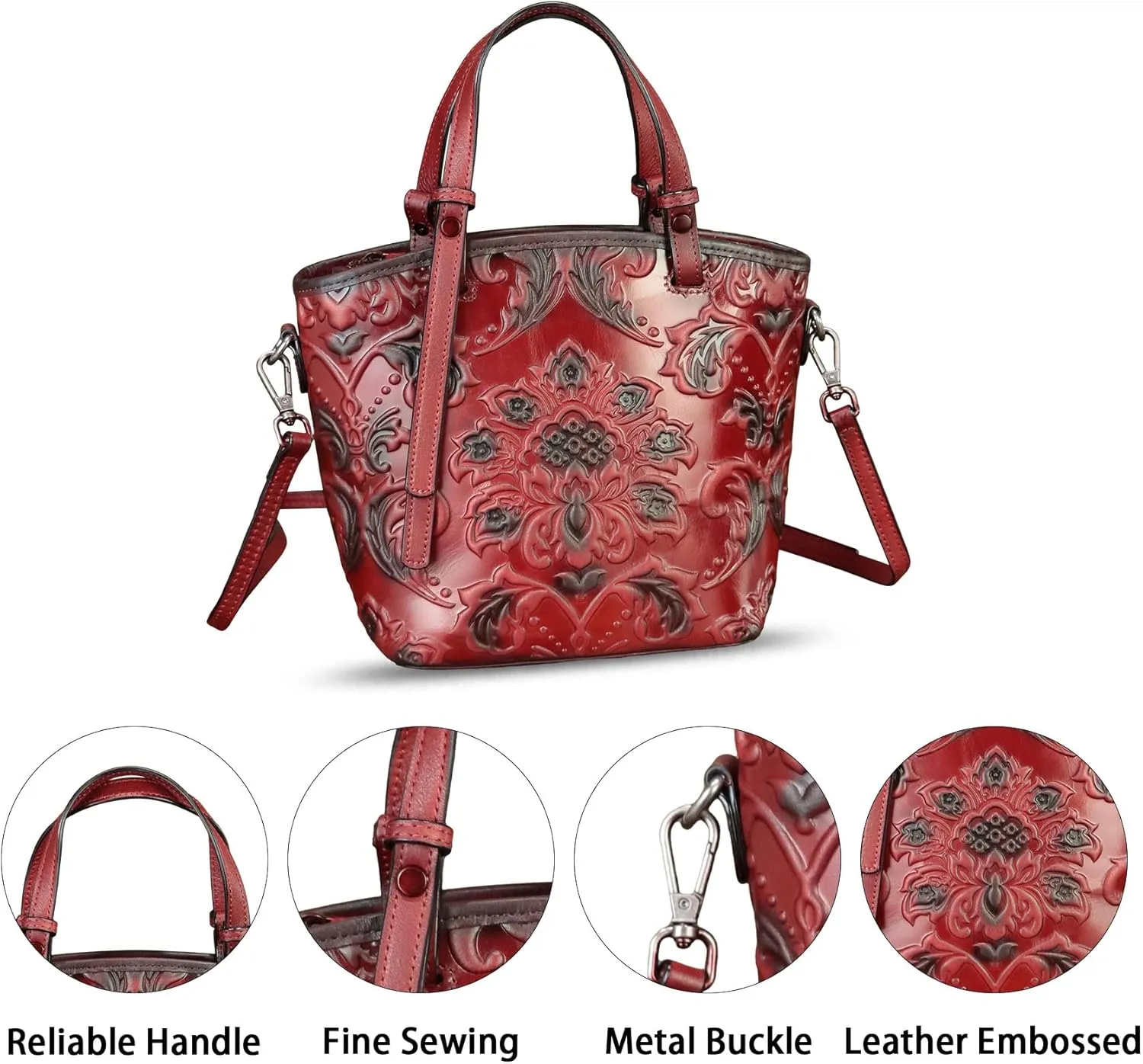 Genuine Leather Satchel for Women Purse Embossed Leather Top Handle Handbag Handmade Crossbody Handbags Tote Bag